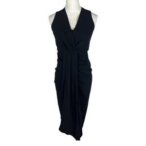 Kobi Halperin Black Midi Sheath Dress Sleeveless Pleated Accents Zip Size 6